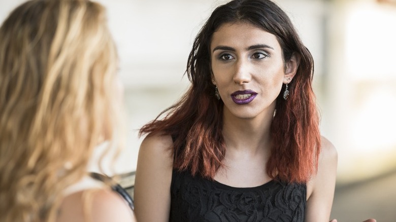 two women talking