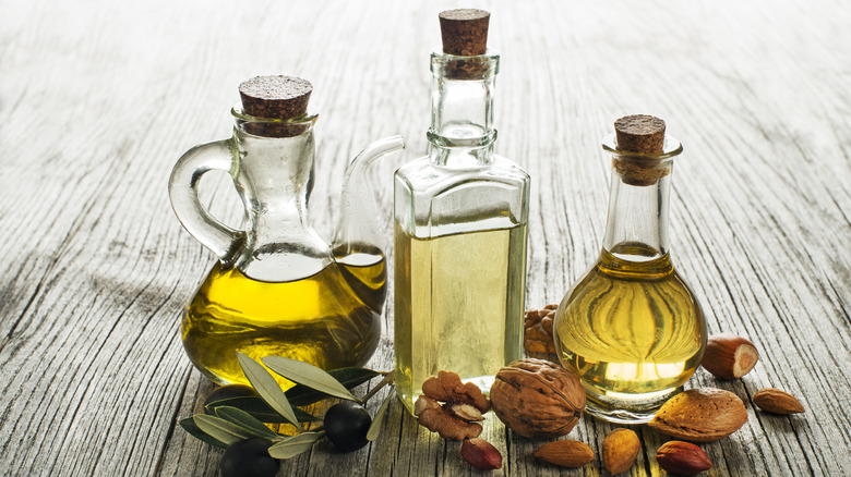 Bottles of olive and almond oil