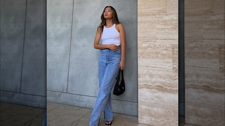 white tank and jeans