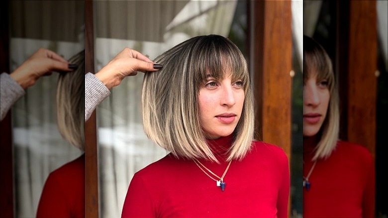 woman with curtain bangs