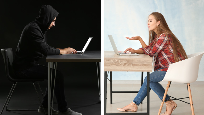 woman chatting with predator on laptop