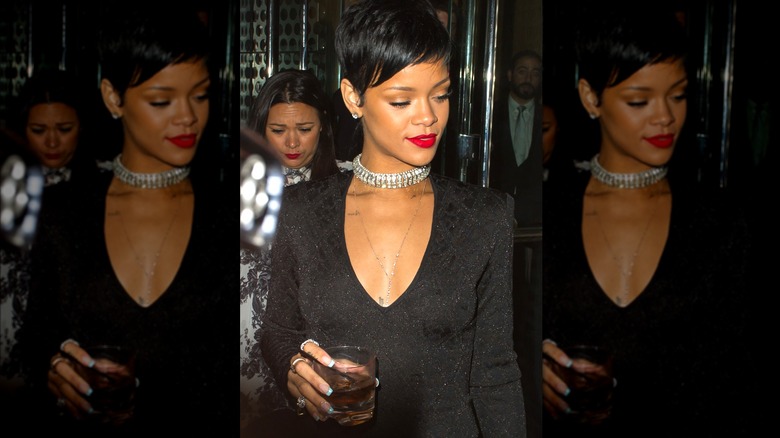 Rihanna with pixie cut, dressed up