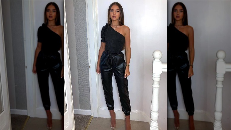 influencer wearing leather joggers