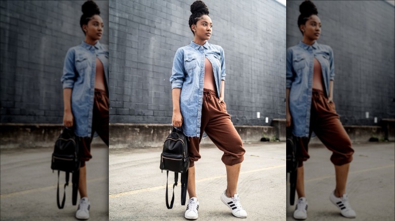 joggers and denim outfit