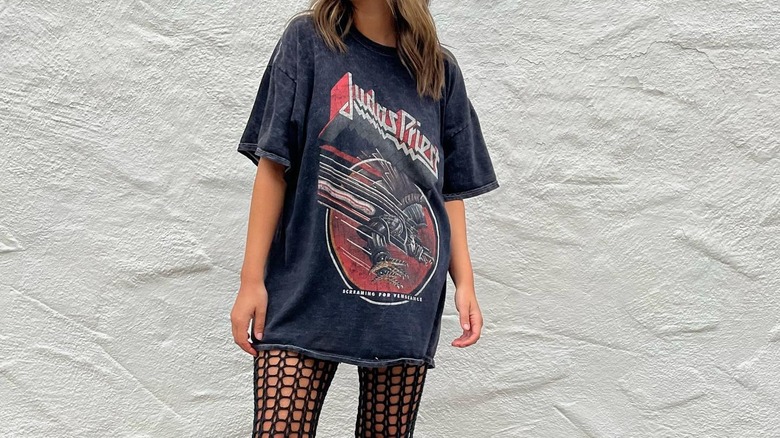 wearing oversized graphic t-shirt