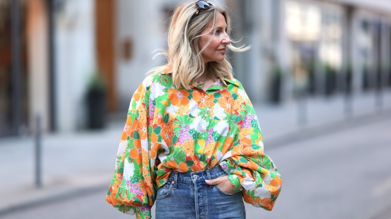 Sue Giers wearing loose floral top