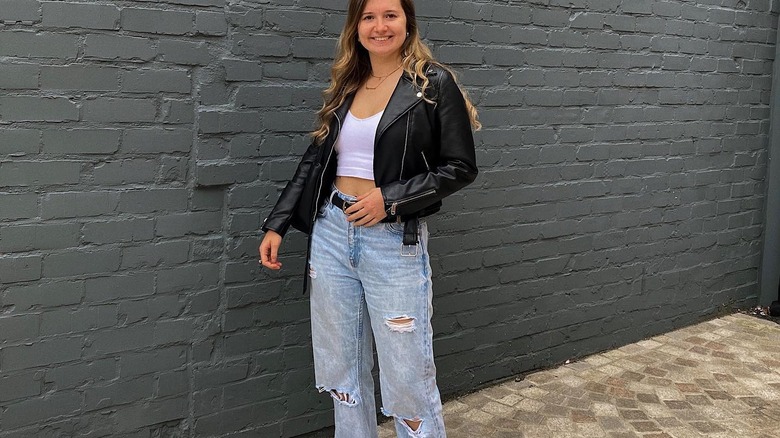 Leather jacket and crop top