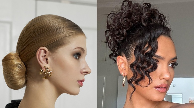 Split image sleek & curly bun