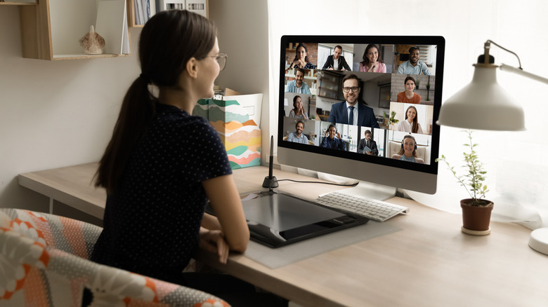 woman having virtual meeting