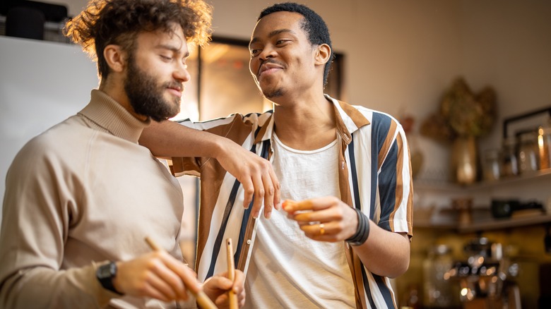 Couple engages in lively conversation