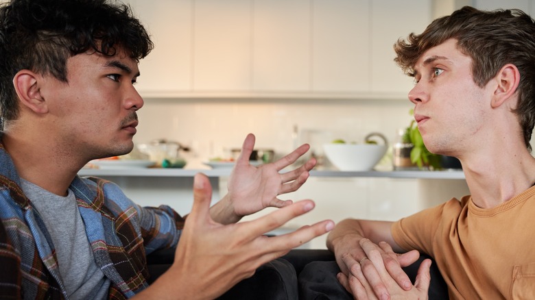 gay couple having serious talk