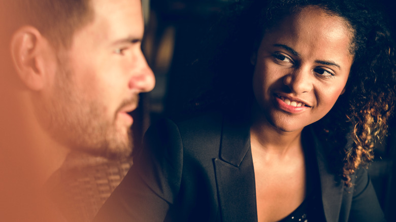 couple talking and smiling