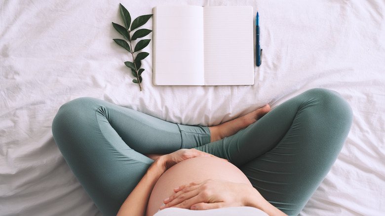 Pregnant woman with journal