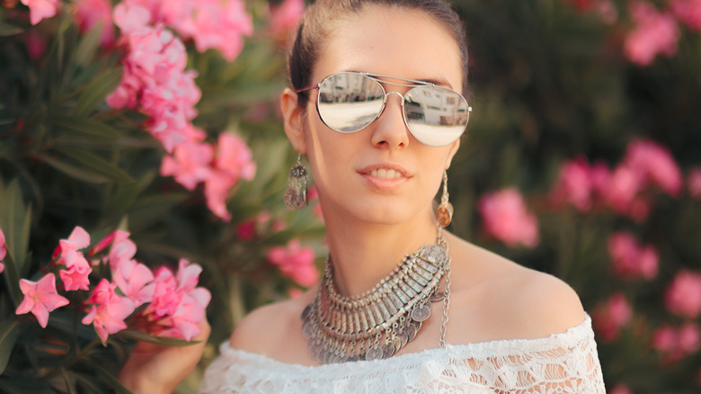 Woman wearing statement accessories