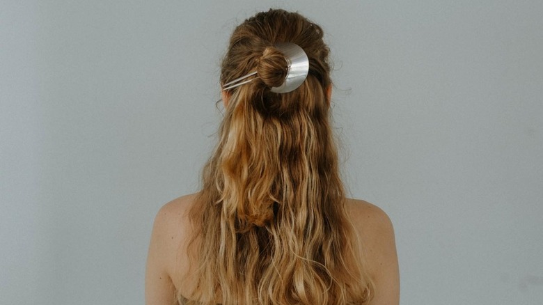 half updo with hair pin
