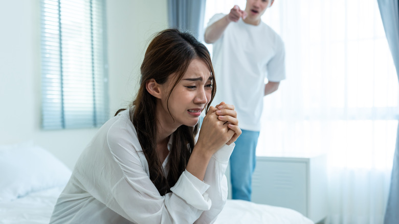 Woman crying during an argument