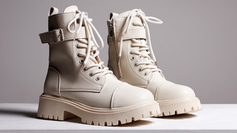 Chunky white platformed boots 
