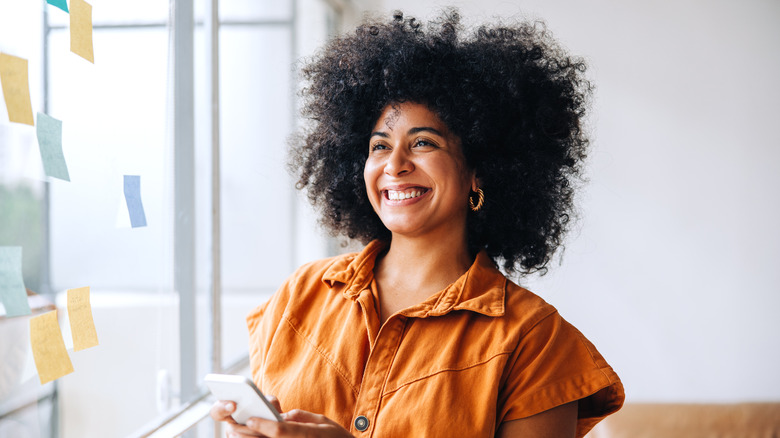 Woman feeling inspired and satisfied