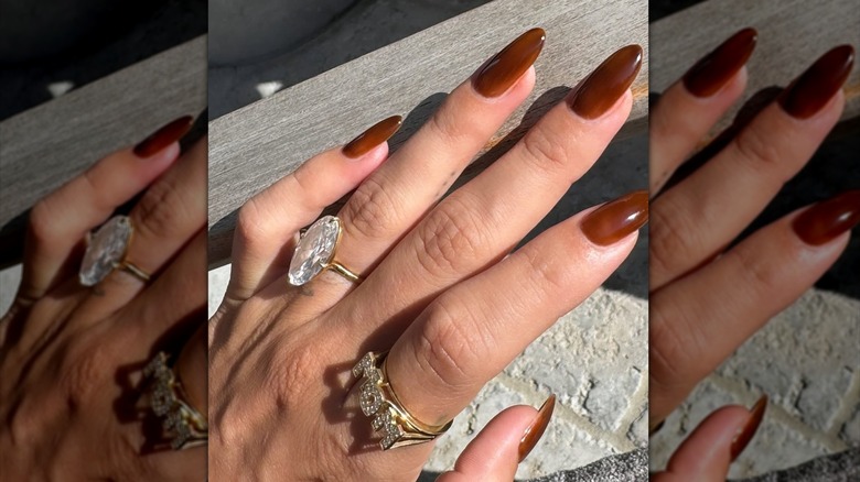 Hailey Bieber's "maple syrup" almond nails