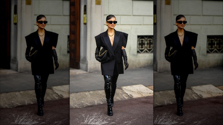 woman wearing blazer dress