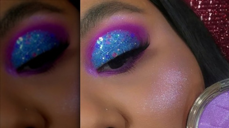 Glitter eye makeup lilac highlighter