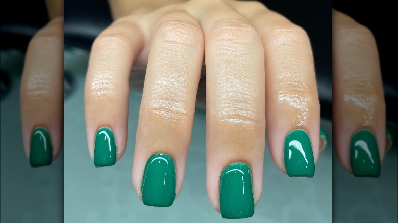 green structured gel manicure