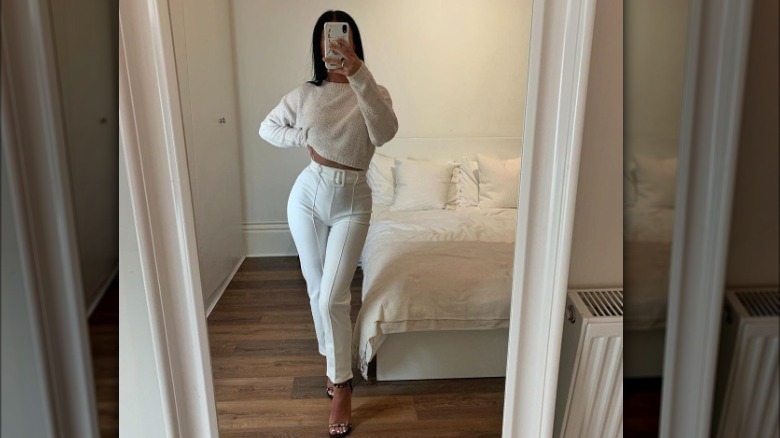 white and cream outfit 