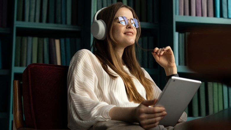 Woman listening to audiobook