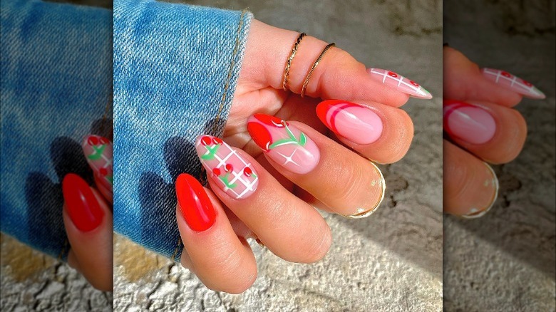 Cartoon cherry nails