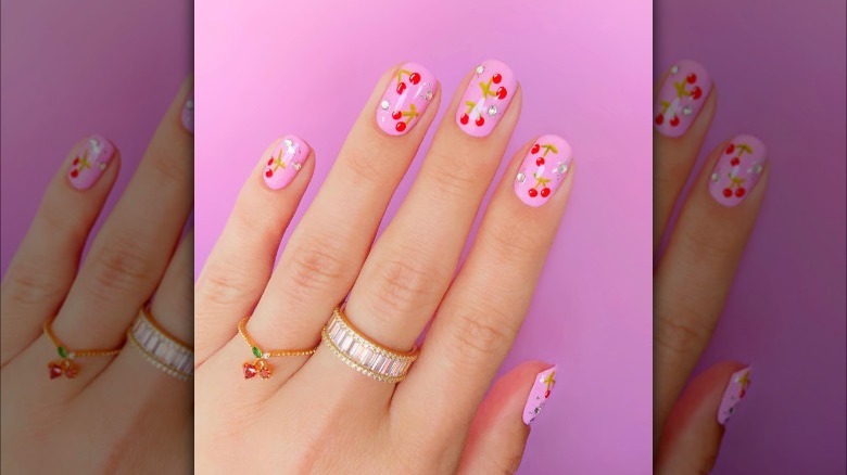 Cherry nails with gems
