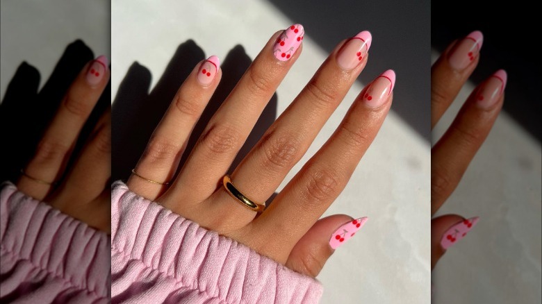 Pink cherry French manicure