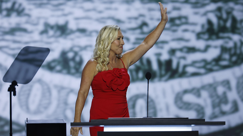 Marjorie Taylor Greene red dress at the RNC