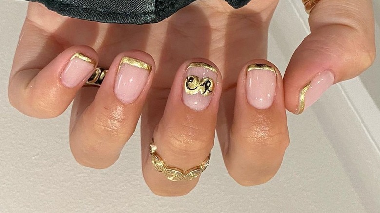 gold metallic initial nails 