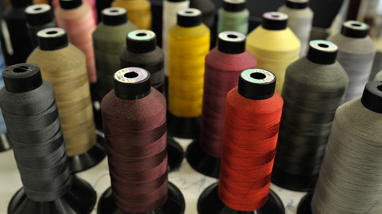 Multicolored spools of thread