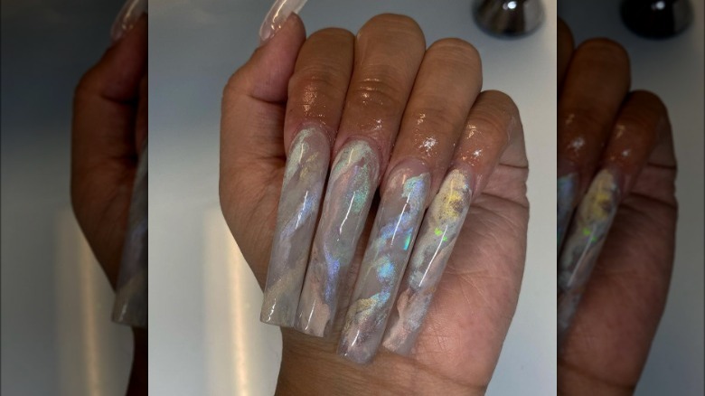 long pearlescent nails