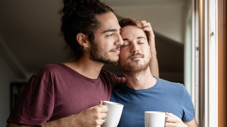 gay couple with coffee