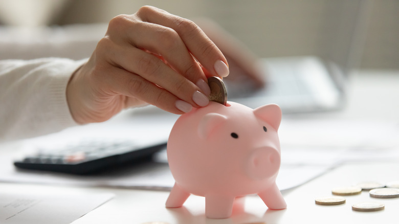 Hand feeding piggy bank