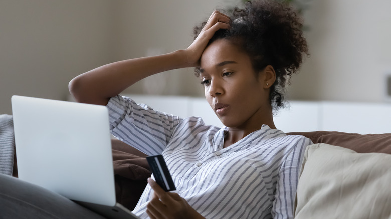 woman looking at online registry