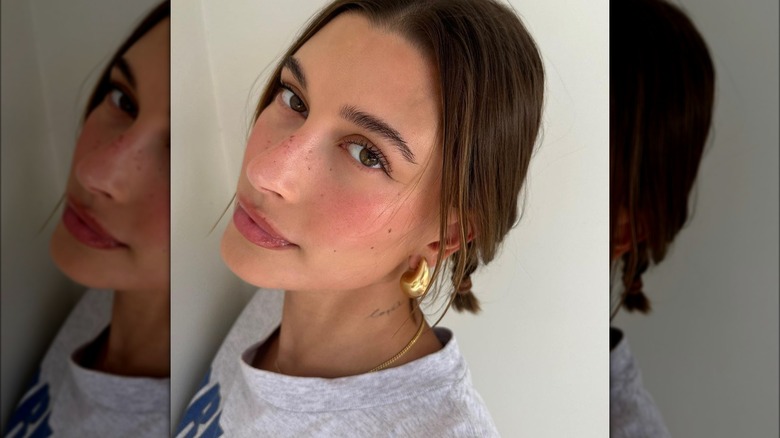 Hailey Bieber wearing heavy blush