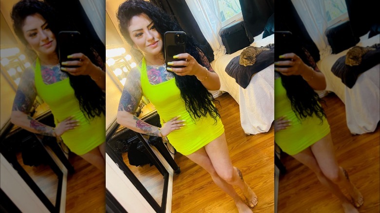 Woman wearing neon yellow dress