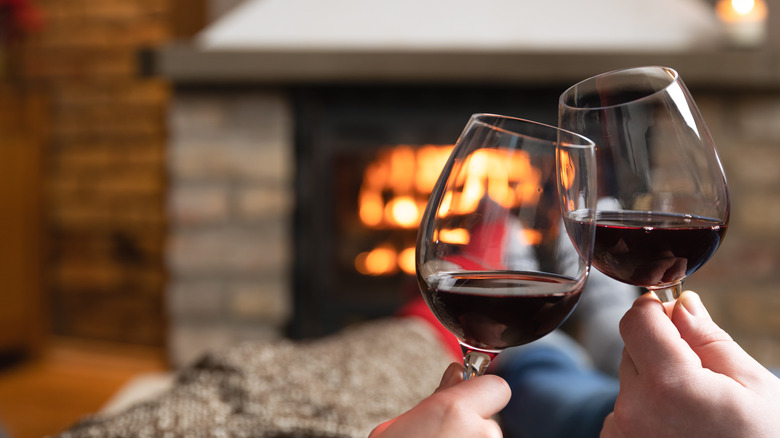wine and fireplace