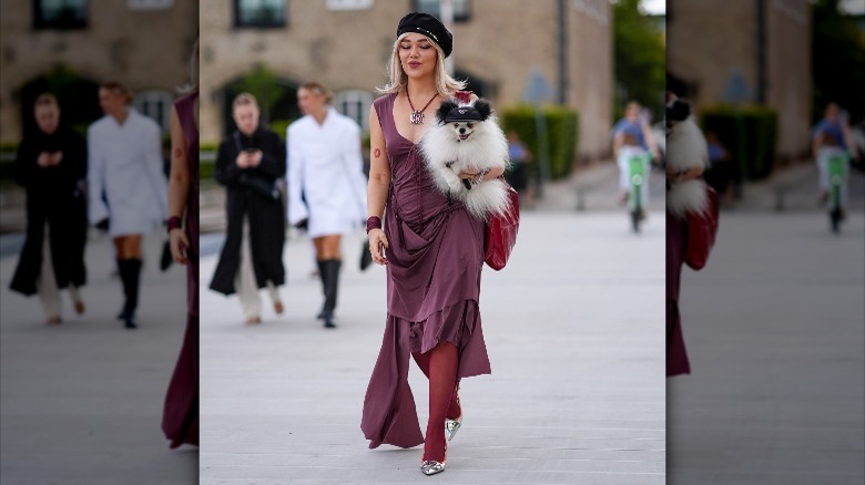 woman with mauve tights