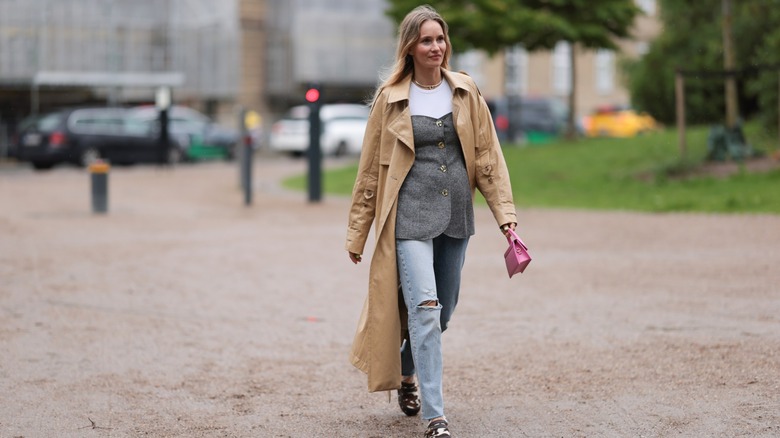 woman wearing trench coat