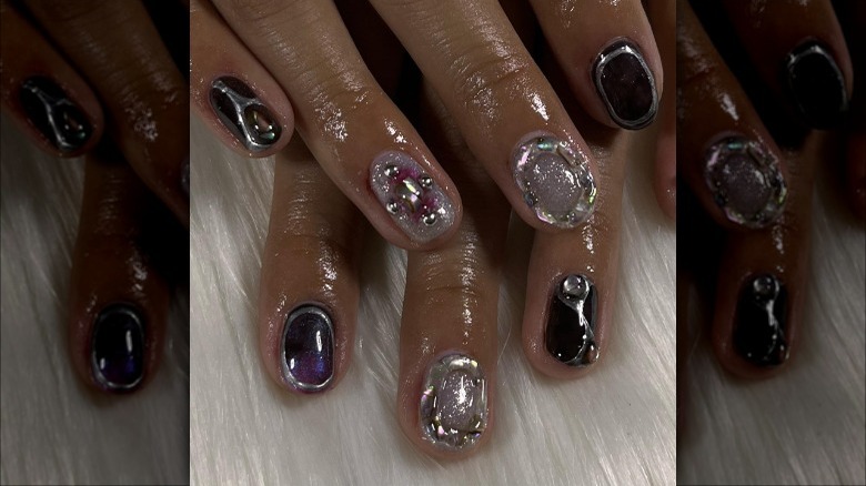 Japanese gel nails, gems, accents