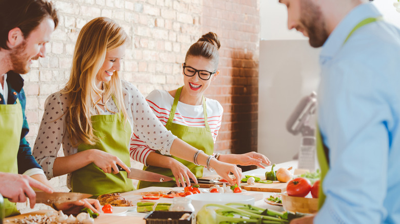 Friends in a cooking class 