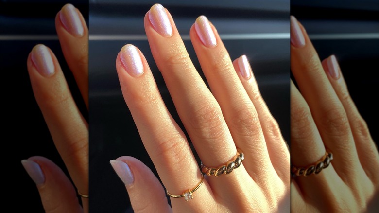 Sheer pearly pink jelly manicure