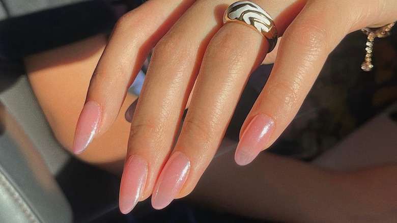 Sheer pink jelly glaze manicure