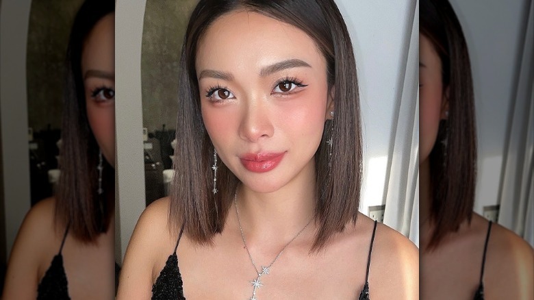 Elegant woman wearing blush makeup