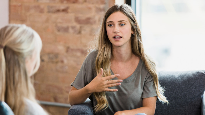 Woman communicating in conversation 