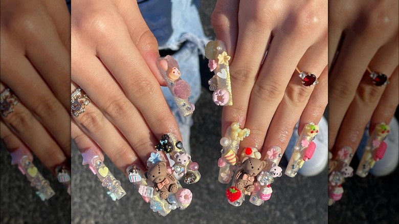 Teddy bear junk manicure nails